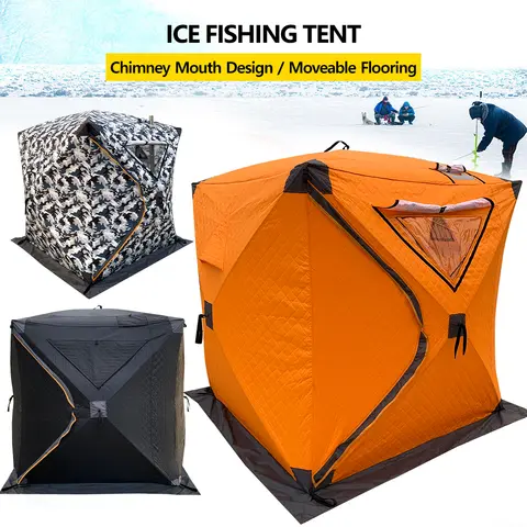Tente de pêche sur glace pour 4 personnes, abri en coton isolé coupe-vent avec installation rapide, tente d'hiver chaude et épaisse Portable pour l'extérieur