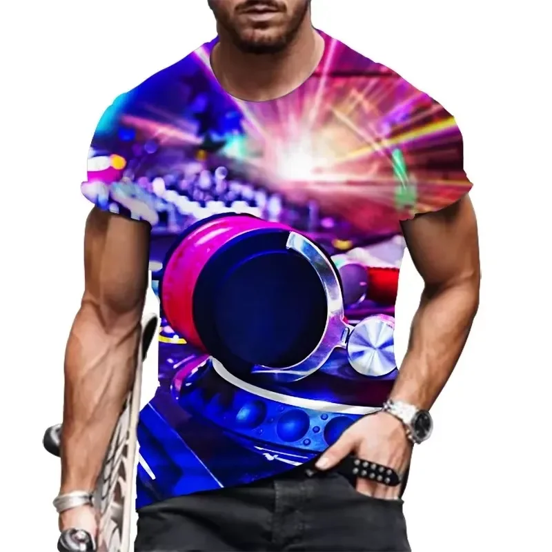 2026 3D Printed Stage DJ Keyboard T-Shirt for Men and Women Short Sleeve Casual Party Reunion Tee with Round Neck and