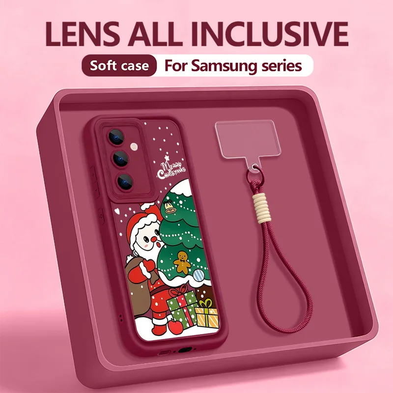 سانتا كلوز نمط الحال بالنسبة لسامسونج غالاكسي A56 A17 A16 A55 A15 A25 A26 5G S25 Edge S23 S24 Ultra S24 S25 FE الحبل غطاء من البولي يوريثان