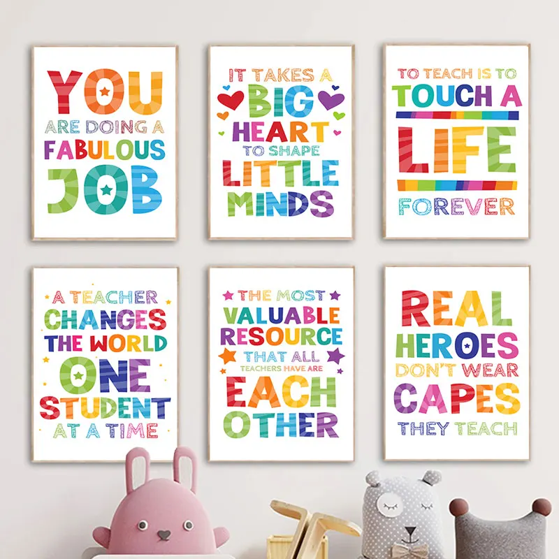 Modern Colorful Motivational Words Canvas Art Poster Prints Inspiring Quotes Wall Decorative Painting for Nursery Classroom
