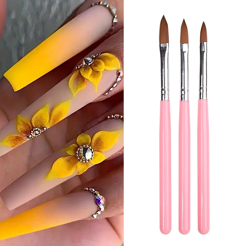 3Pcs Acrylic Nail Brush Set Professional Acrylic Powder Extension Nail Brushes Nail Art 3D Carving Manicure Salon Tools