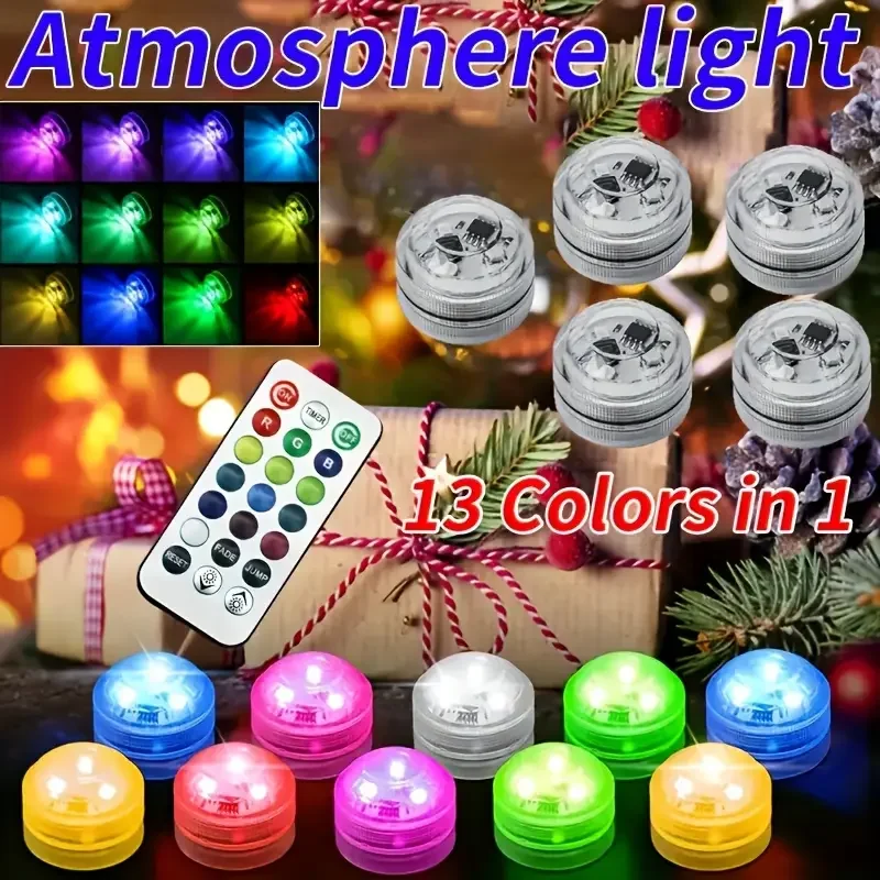 أضواء غاطسة صغيرة، جهاز تحكم عن بعد 3LED أضواء الشاي تعمل بالبطارية مقاوم للماء تحت الماء زهرية بركة بركة نافورة التخييم