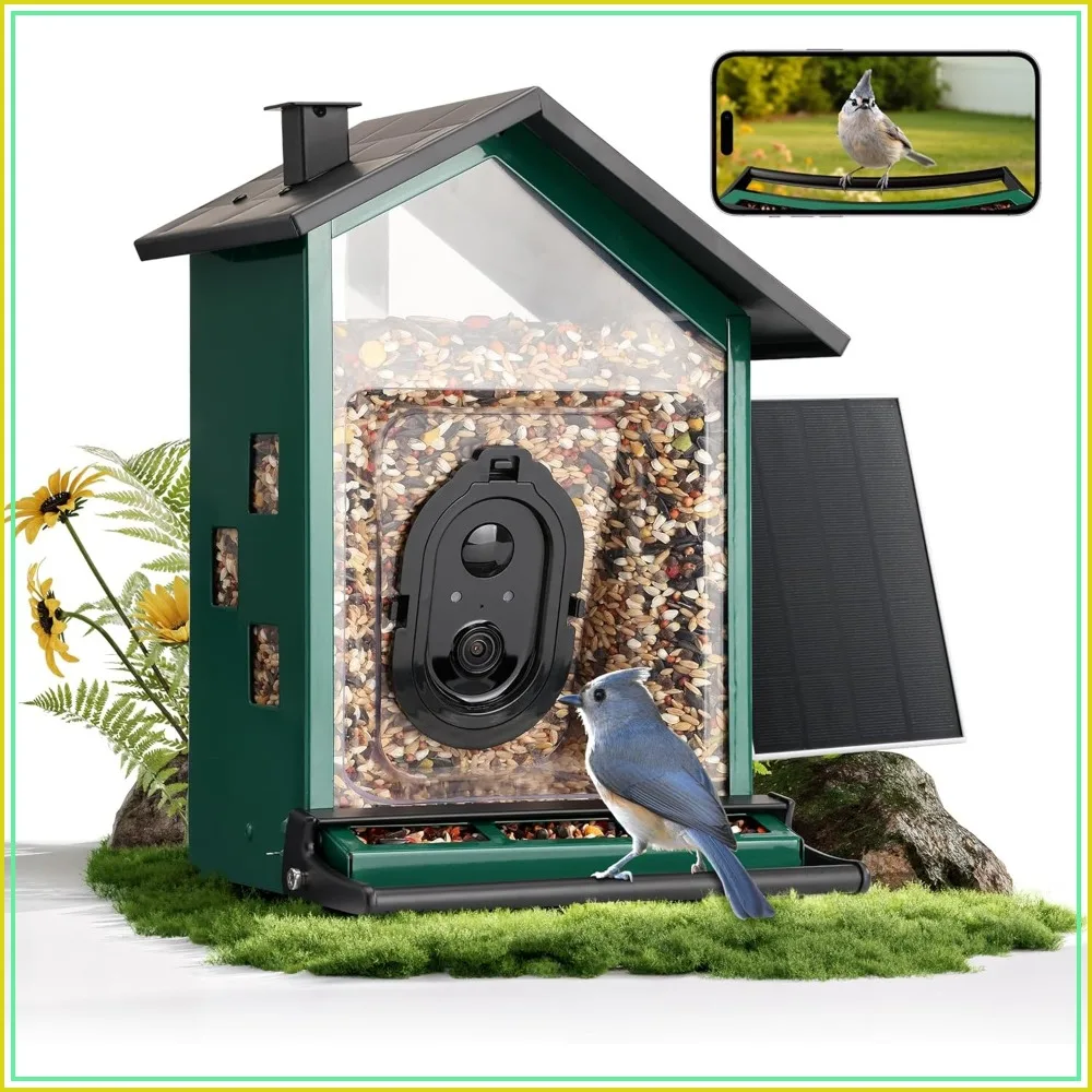Smart Bird Feeder with Camera, Solar Powered, AI Identify & Instant Notifications, 3.2L Capacity, Heavy-Duty Metal Casing, Ideal Gift