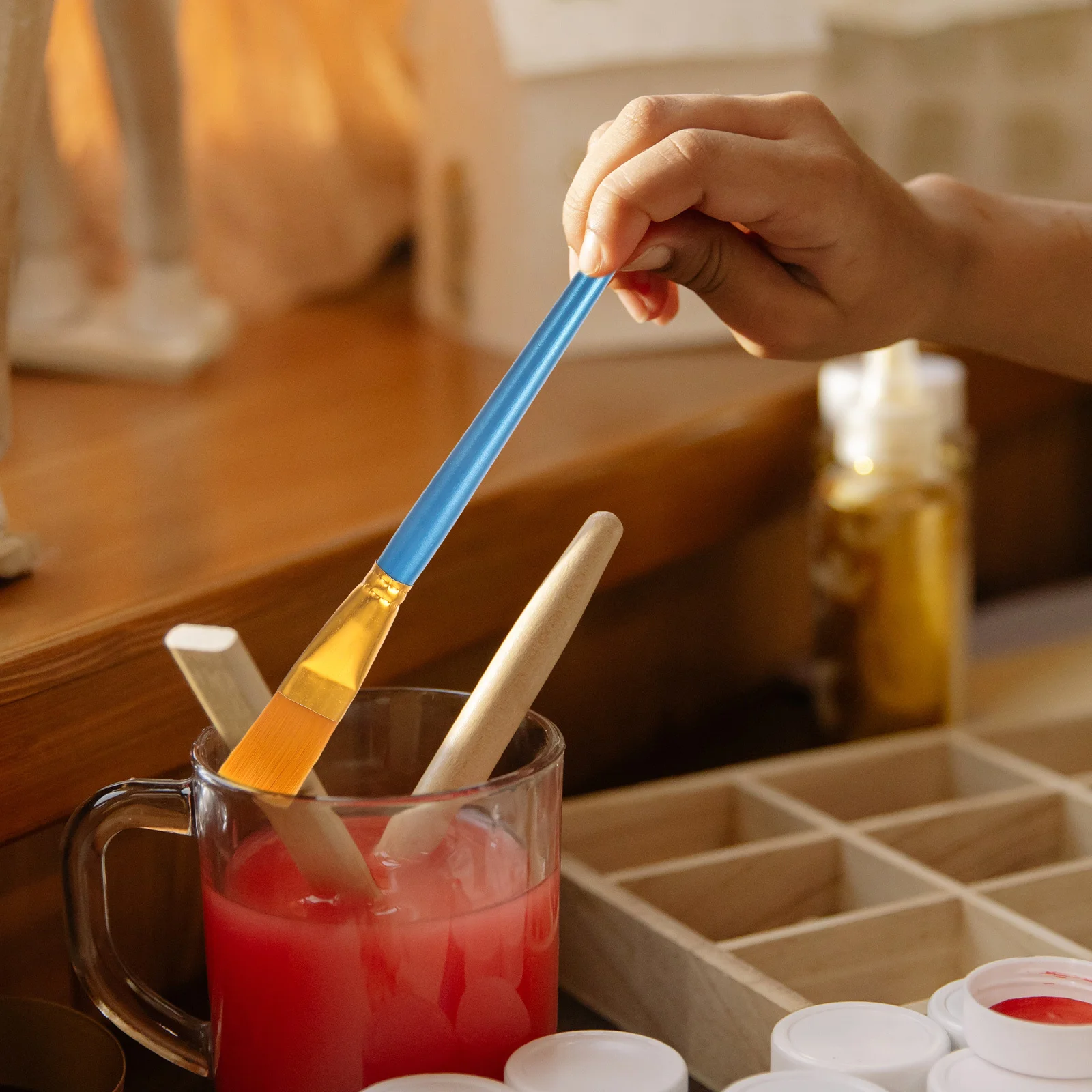 

10pcs Painting Brush Set Flat Tip Nylon Bristles For Oil Acrylic Watercolor Art Student Supplies Paintbrushes Kit