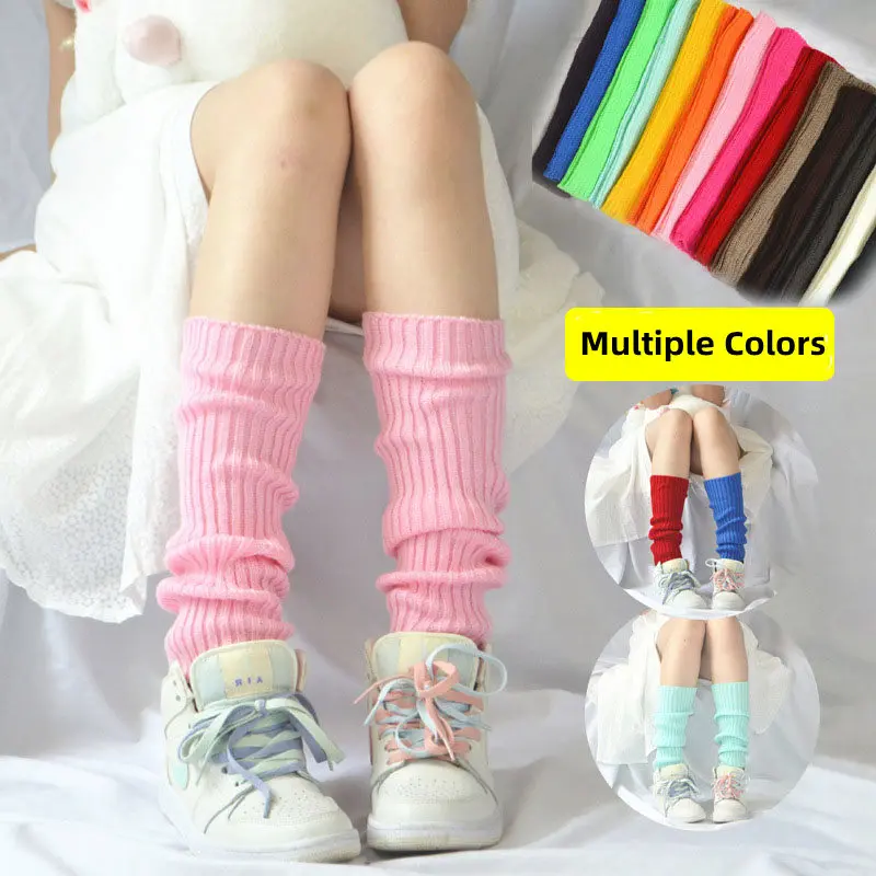 

New Leg Warmers Pink Knitted Women Winter High Stocking Lolita Kawaii Long White Socks for Girls with Pink Bow Lolita Accessorys
