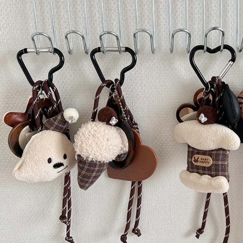 Cartoon Plush Bear Mirror Comb Keychains For Women Y2k Bag Pendant Couple Car Key Chains Jewelry Gift Decoration Accessories