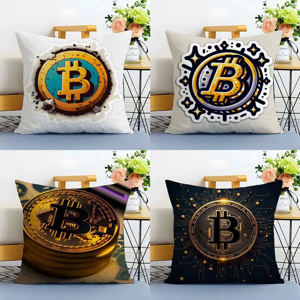Bitcoin Cryptocurrency Btc Cushion Cover Washable Linen Pillowcase Soft  for Sofa Bed Cozy Home Room Decor