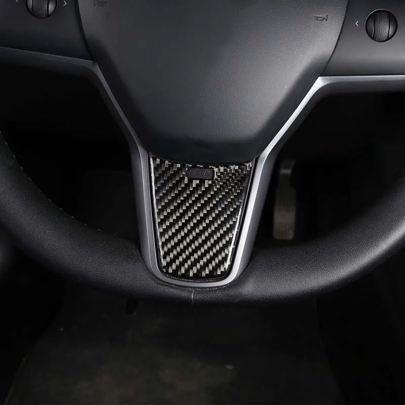 

Suetlcoity For Tesla Model 3 2017-2021 Soft Carbon Fiber Car Steering wheel Bottom Cover Trim Sticker Interior Car Accessories