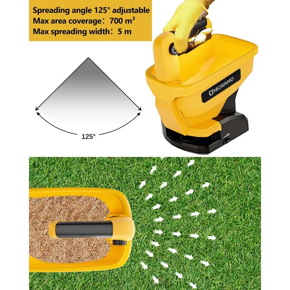 Esparcidor de semillas portátil de mano, semillas de césped y sal de roca, Compatible con batería de iones de litio Dewalt de 20V/60V, diseño ergonómico grande