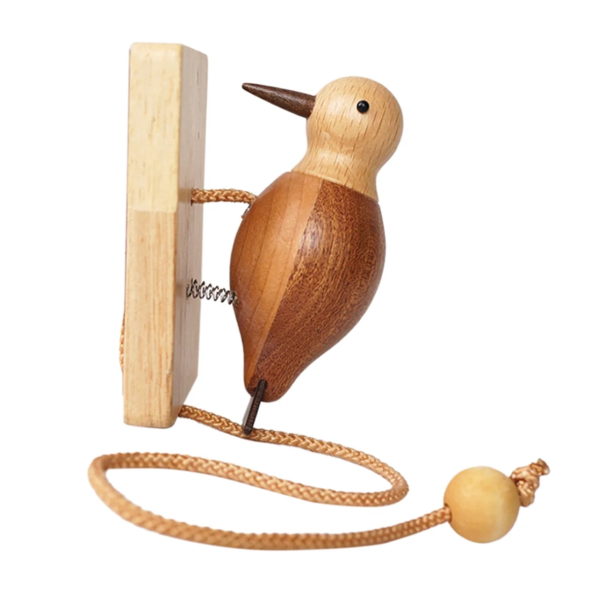 Wooden Woodpecker Door Bell Easy Installation Hanging Ornament Woodpecker Door Knocker for Indoor Window Wall Kids Toy