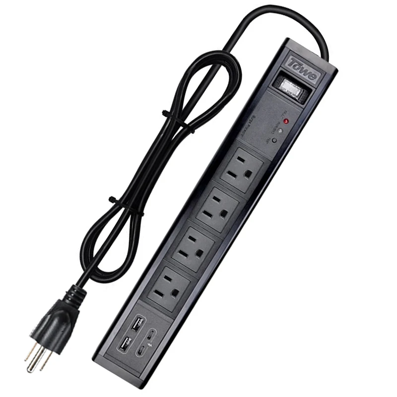 4 Outlet Heavy Duty Surge Protector 6.5FT Power Strip 4usb for Garage Workshop Workbench, PC Gaming Outlet, Certified