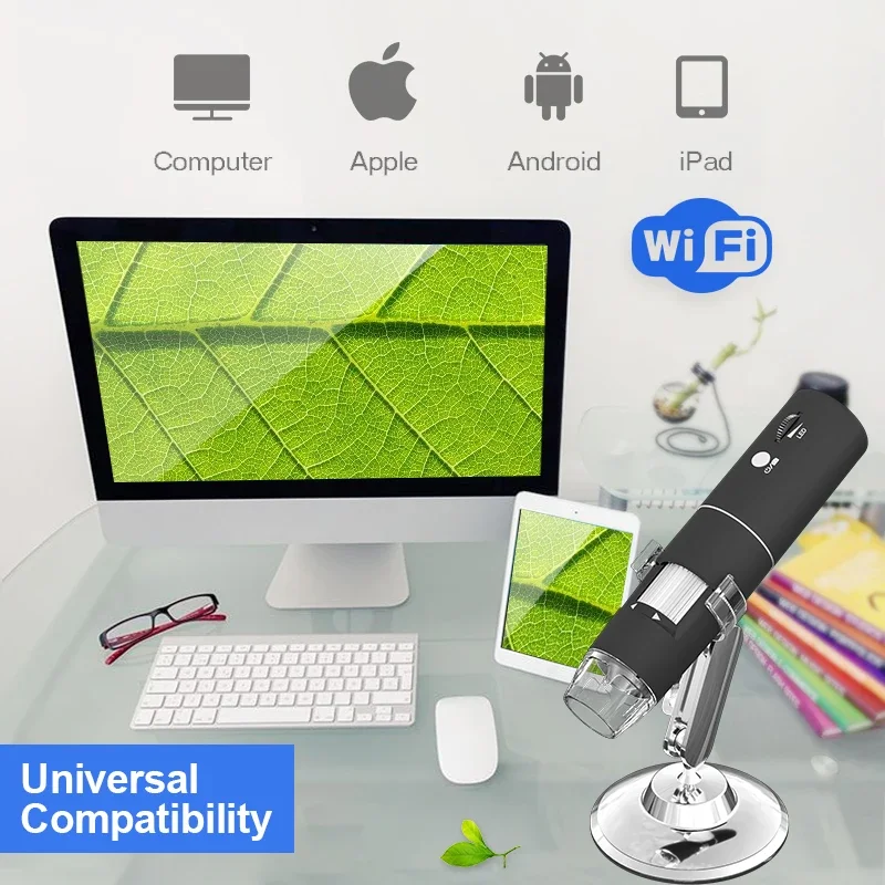 Electronic Microscope 1000X Digital Zoom Wifi Wireless 8LED 360 Rotation Base Microscope Biologique for Outdoor Science Teaching
