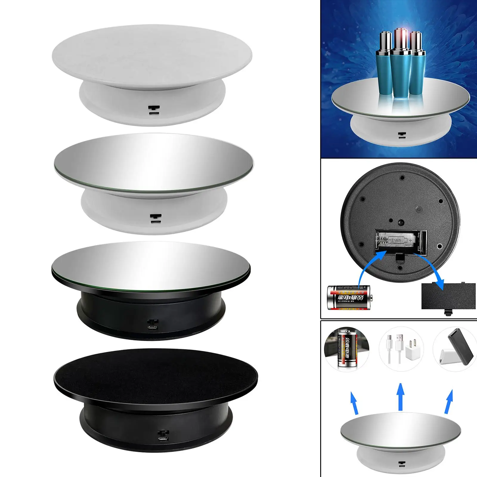 Portable Mini Rotating Display Turntable for Jewelry Watch Camera 3kg Load Capacity 2 Speed Electric Rotary Stand Tray