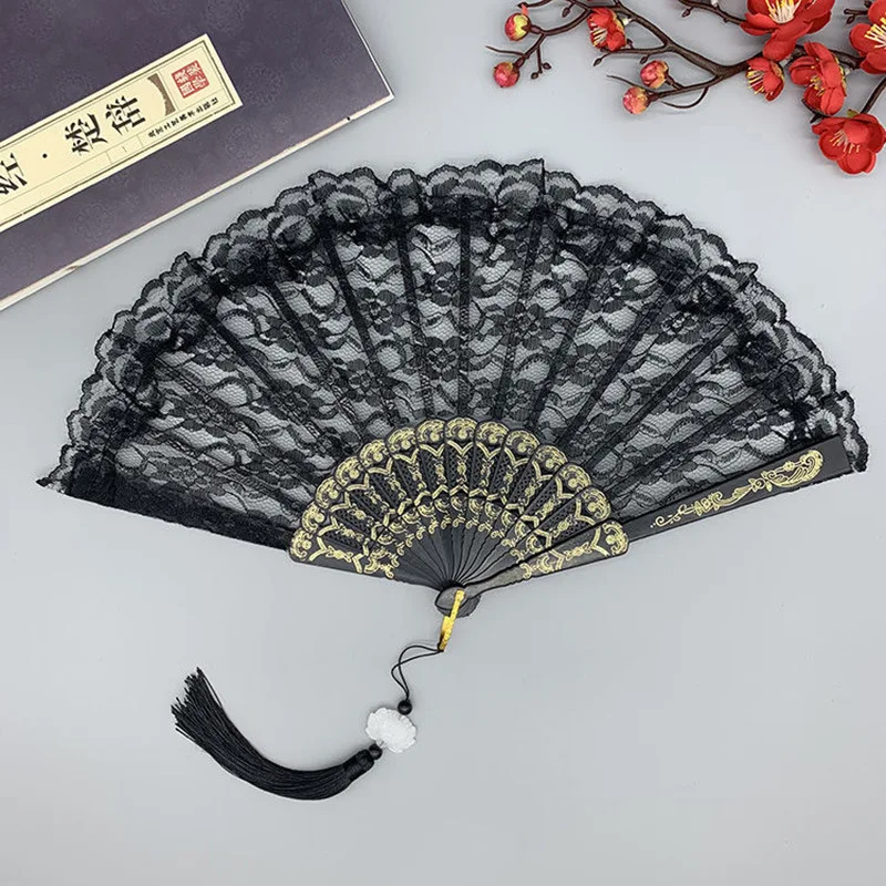 Retro sexy Spitze Fan Sommer tragbare Falt handheld Fan für Tanz Performance Fotografie Foto Requisiten dekorative chinesische Fans