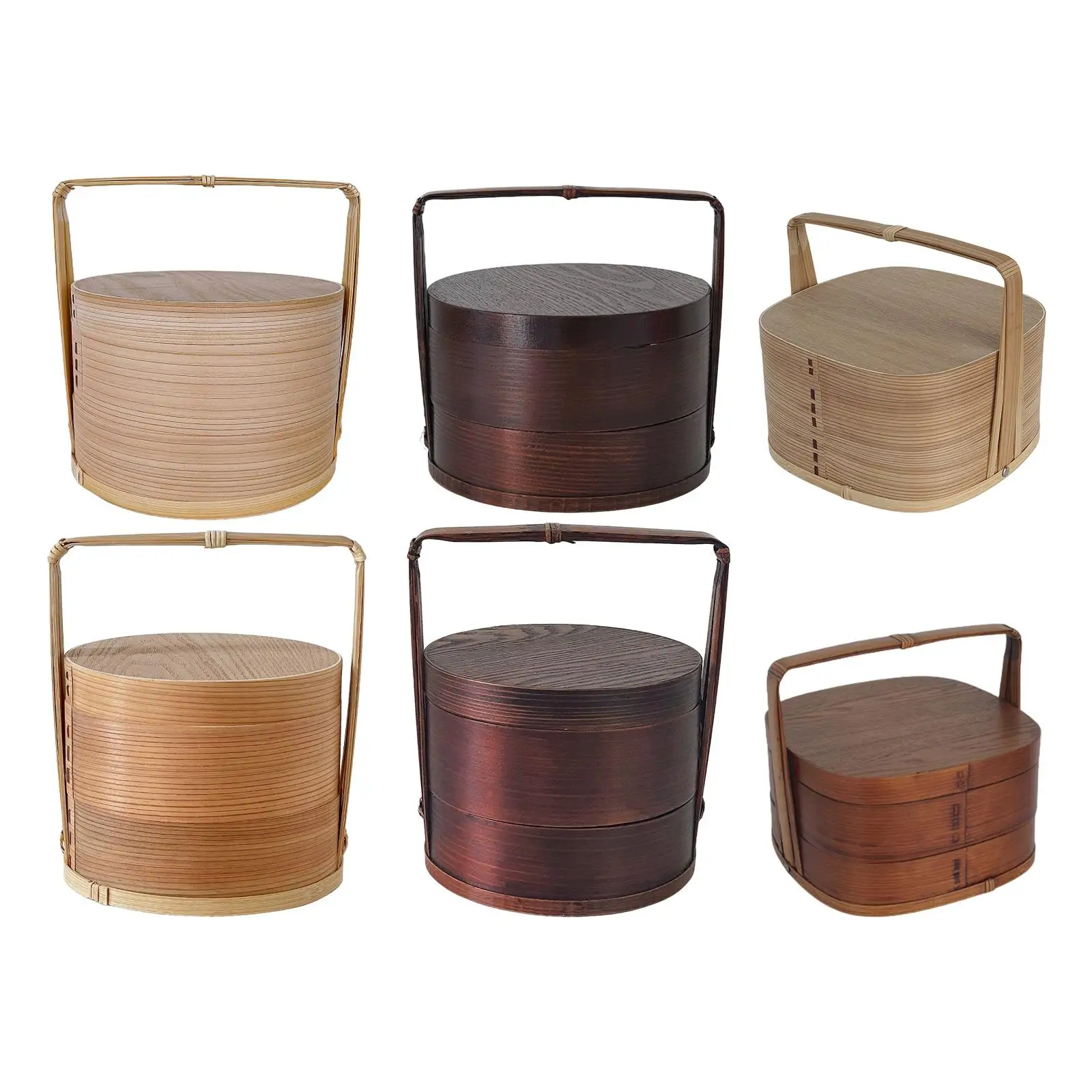 

Portable Bento Box Gift Food Box Sturdy Sushi Box Wood Double Layer with Handle for Work Outdoor Picnic Farmhouse School Home