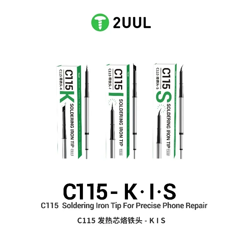 2UUL C115 Soldering Iron Tip K I S Precision Fast Heating Universal Replacement Solder Tips for Mobile PCB Repair Tools