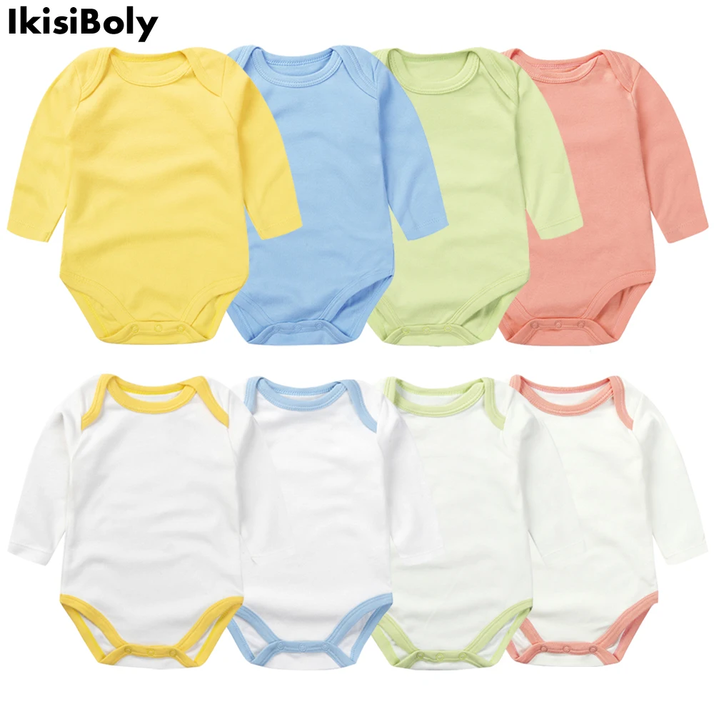 Bebê manga longa bodysuits roupas para recém-nascidos meninas meninos novo 100% organice algodão cor pura macacão para 3-24m crianças