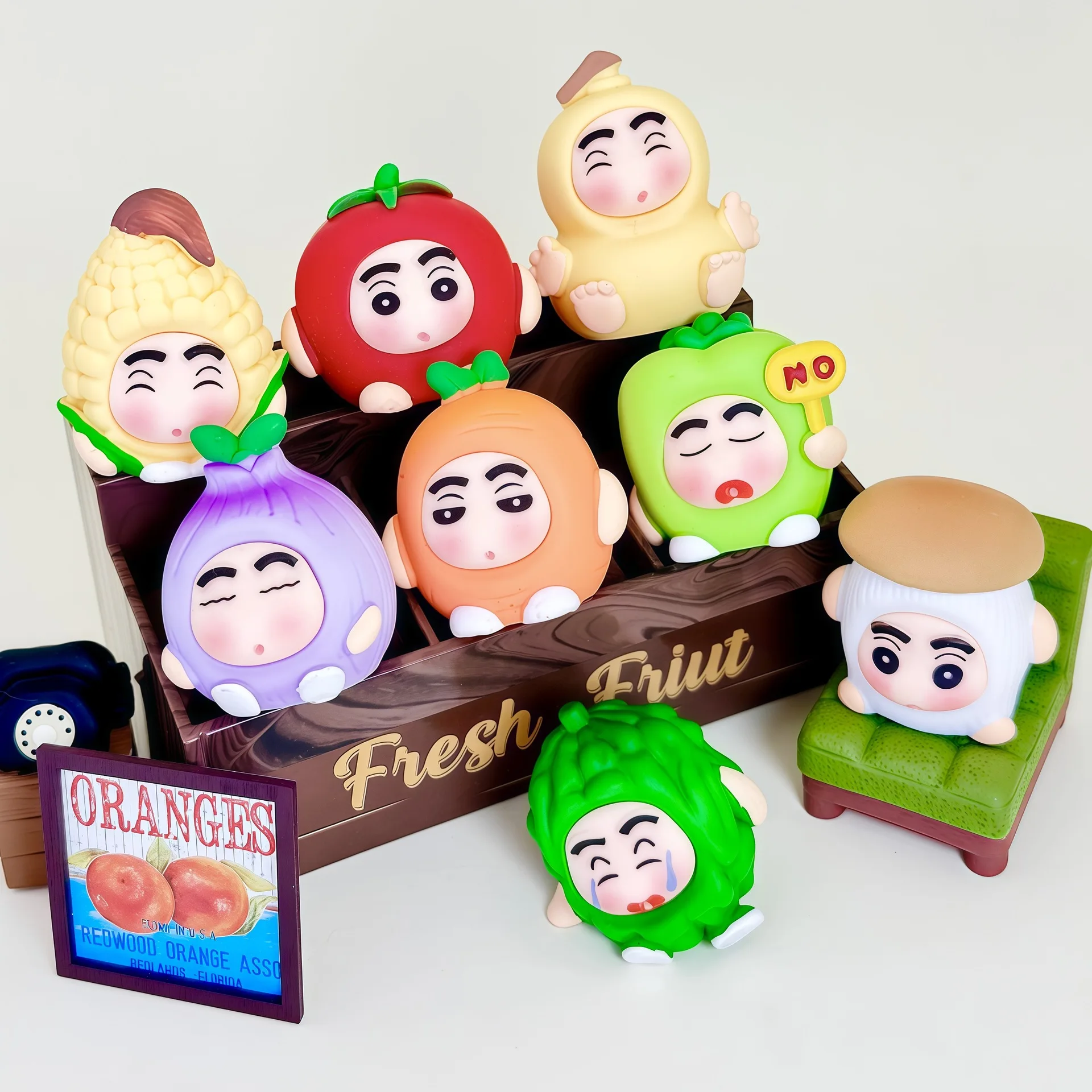 

Набор из 8 мини-фигурок Шин-чана: овощи и фрукты, коллекционная модель, игрушка, кукла, украшение для рабочего стола и дома, подарок для фанатов