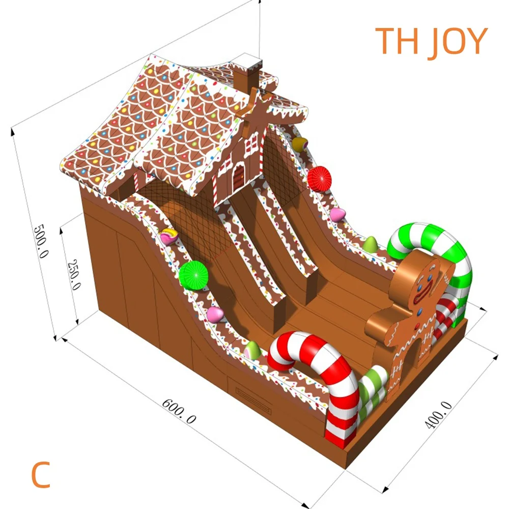 海上輸送による配送、インフレータブルジンジャーブレッドバウンサー滑り台パーティー用業務用インフレータブル滑り台遊具（クリスマス用）