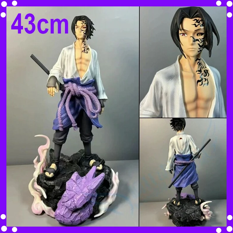 43cm Naruto Anime Figurine Spellmarks Uchiha Sasuke Action Figures PVC Model Statue Collection Perimeter Ornament Toys Gifts