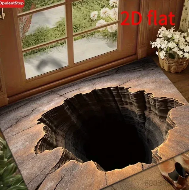 Realistic Optical Illusion Floor Mat with Black Hole Illusion Depth Effect Use Hand Modern Illusion for Entryway Hallway Carpe