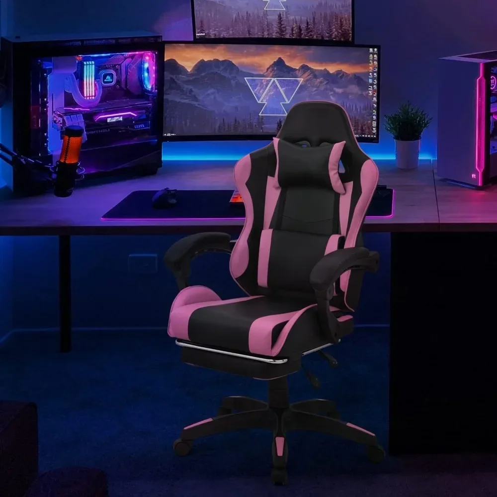 

Gaming chair with headrest and lumbar support, ergonomic computer racing chair, adjustable high leather swivel computer chair