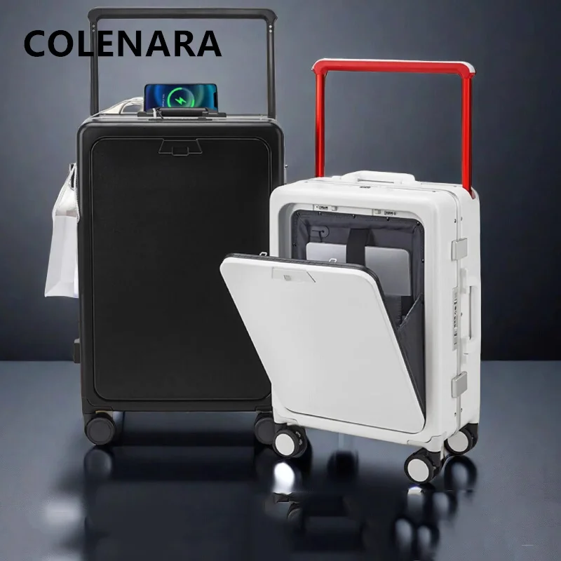 COLENARA Zipper Suitcase Front Opening Boarding Box USB Charging Multi-function Trolley Case 20