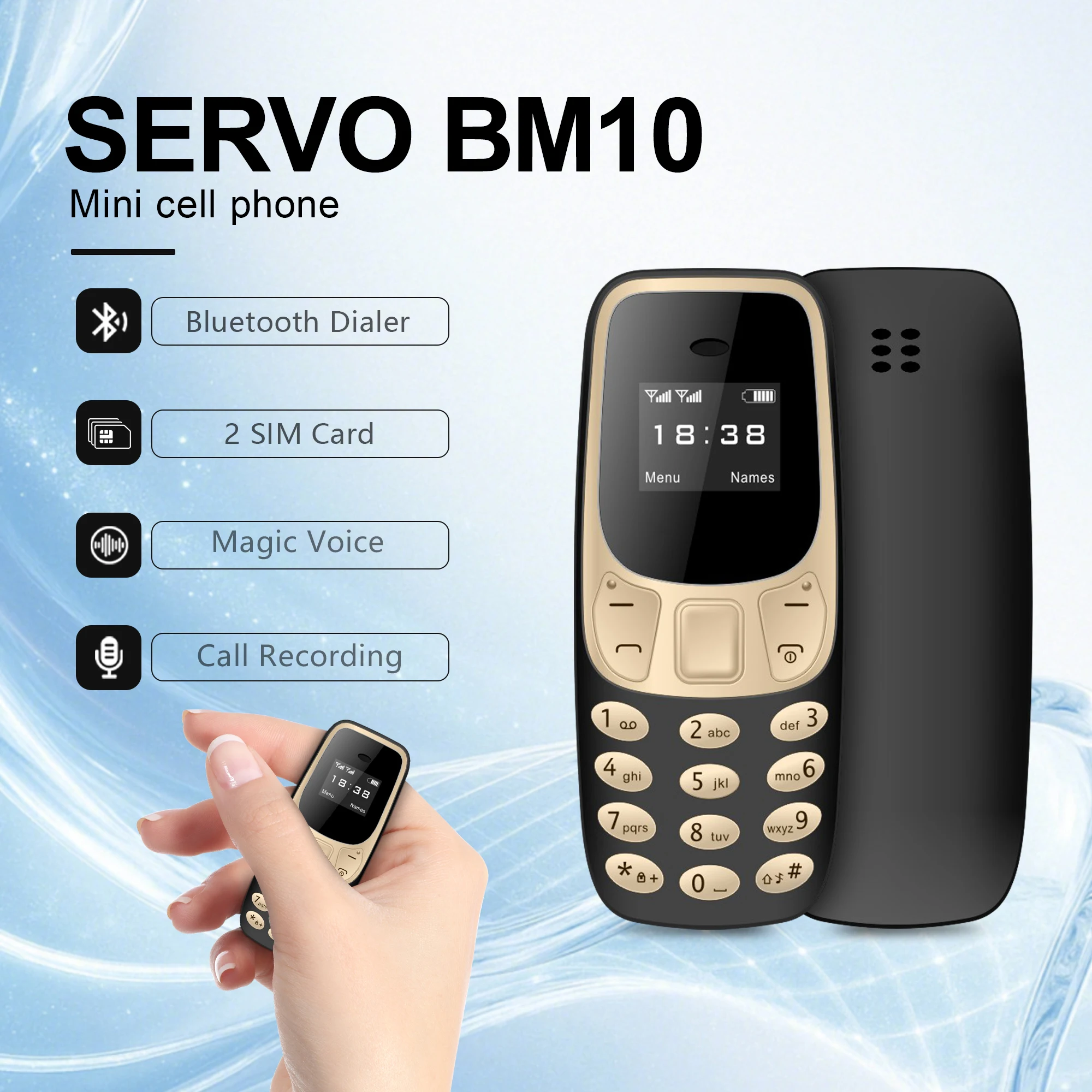 SERVO BM10 Winziges Mobiltelefon 2G GSM Bluetooth-Kopfhörer Stimmverzerrer Dialer Mini-Telefon Anrufaufzeichnung Dual-SIM Dual-Standby Entsperrtes Kleines Handy