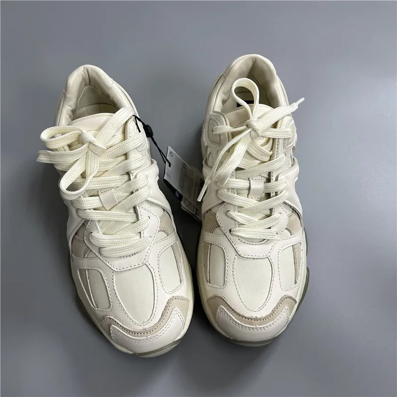 Mrxmus Dutit 2024 New Genuine Leather Sports Shoes Comfortable Thick Soled Height Increasing Small White Shoes Retro Dad Shoes