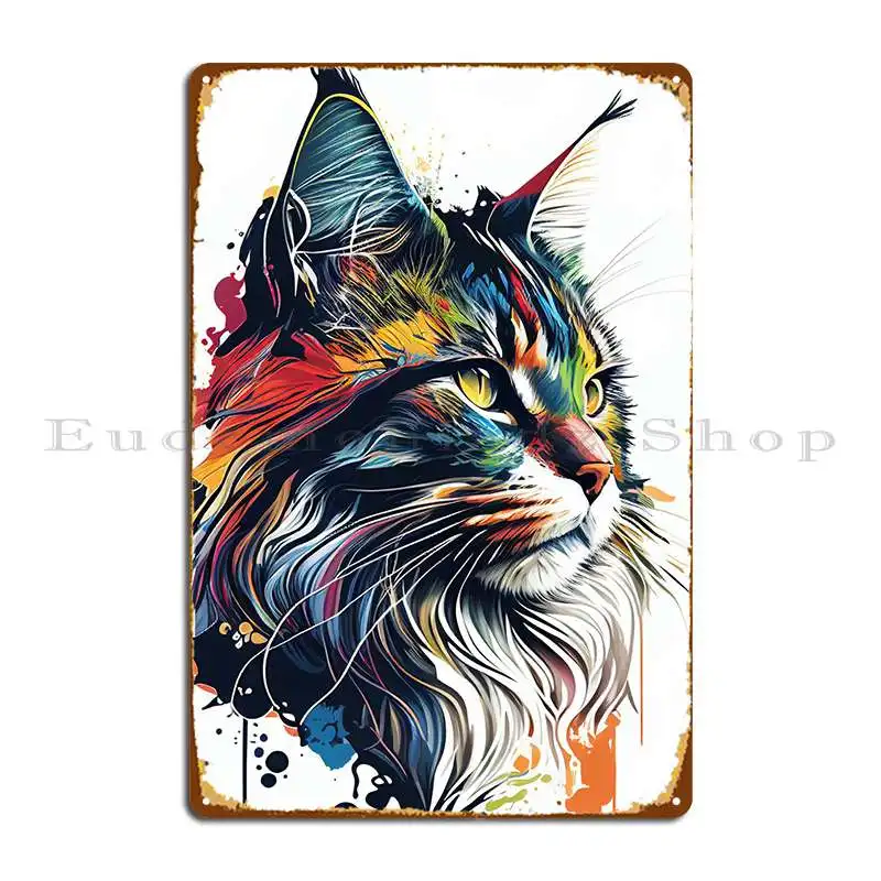 Maine Coon Cat Pop Art Metal Sign Mural Cinema Cave Custom Home Tin Sign Poster