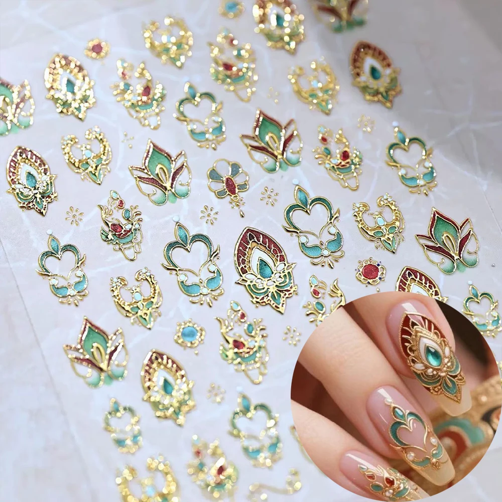 1 pz 5D abbronzante di lusso nail art adesivo cinese vintage fiori decalcomanie per unghie etnico retrò modello francese Bohomia manicure slider