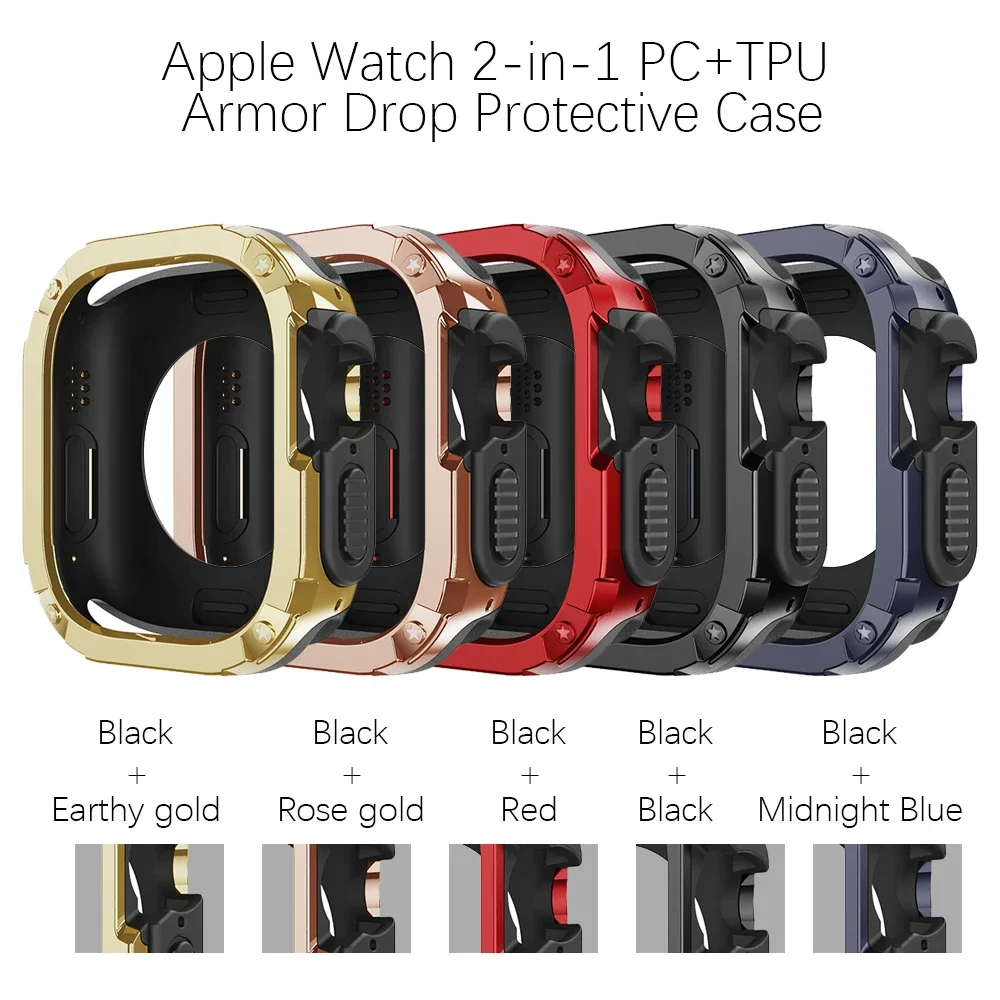 2 in 1 Case for Apple Watch Series 10/9/8/7/SE/6/5/4 Ultra 46mm 42 45 40 44 49mm TPU + PC Shockproof Protector Bumper for iwatch