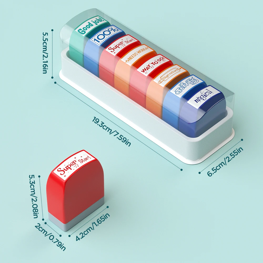 ختم المعلم - مجموعة تحفيز وتحفيز تلقائيًا، مناسبة للفصول الدراسية المدرسية ومجموعات المدارس العائلية (8 قطع) مع صينية تخزين #6