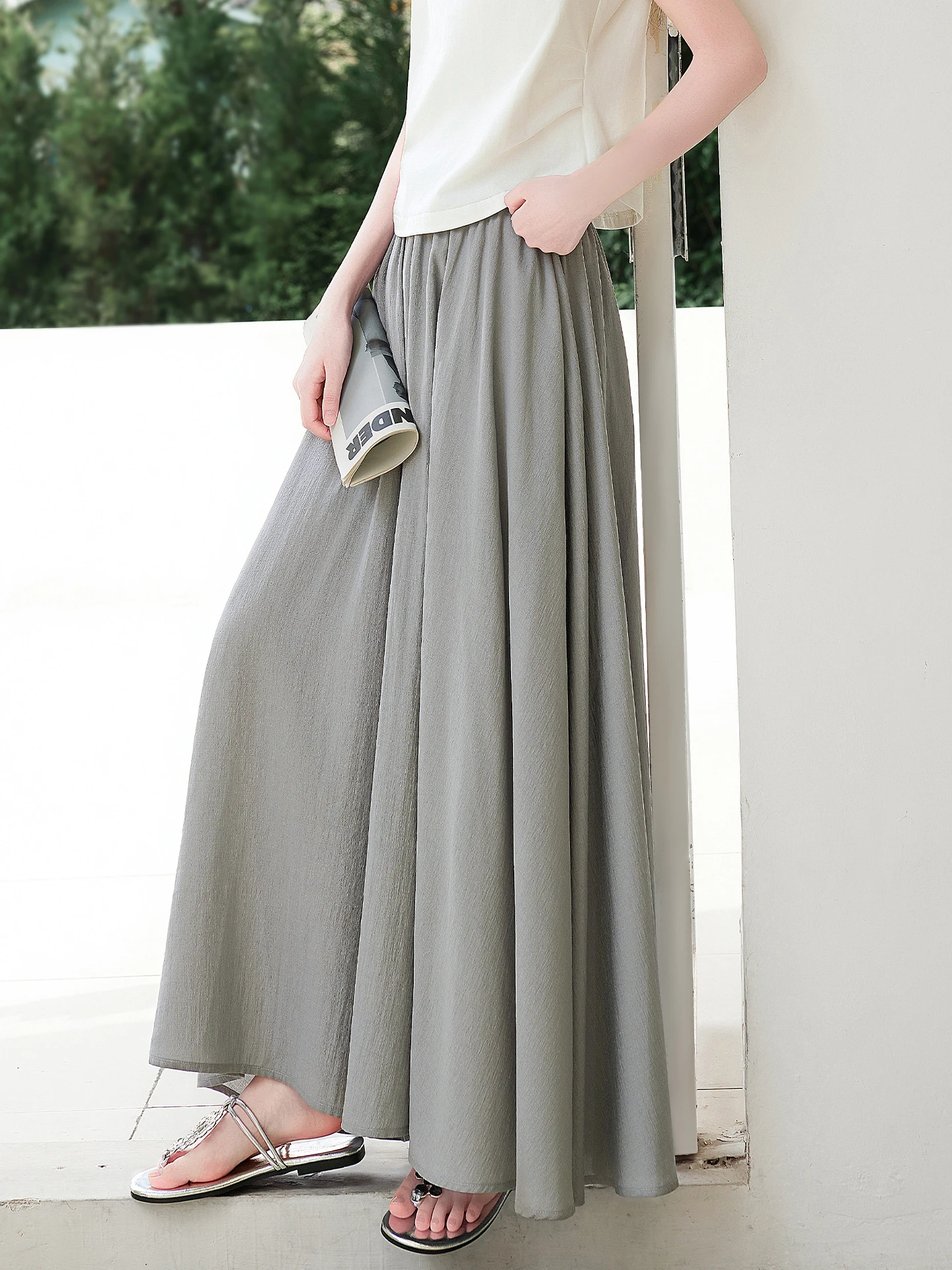 

Xinfei High Waist Wide Leg Pants Women's Summer New Sle Commute Elastic Loose Long Pants Lightweight Casual Trousers