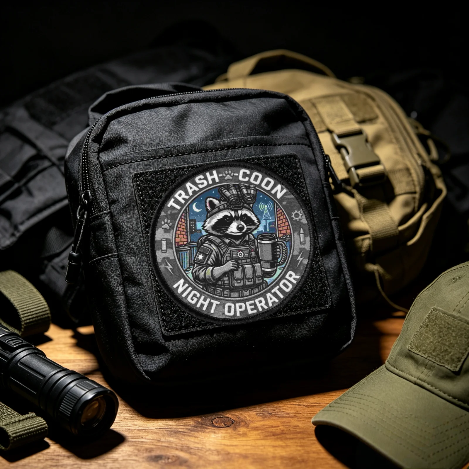 Night Operator Print Patch Tactical Raccoon Hook and Loop Patches for Clothing Badge Backpack Morale Stickers Appliques Armband