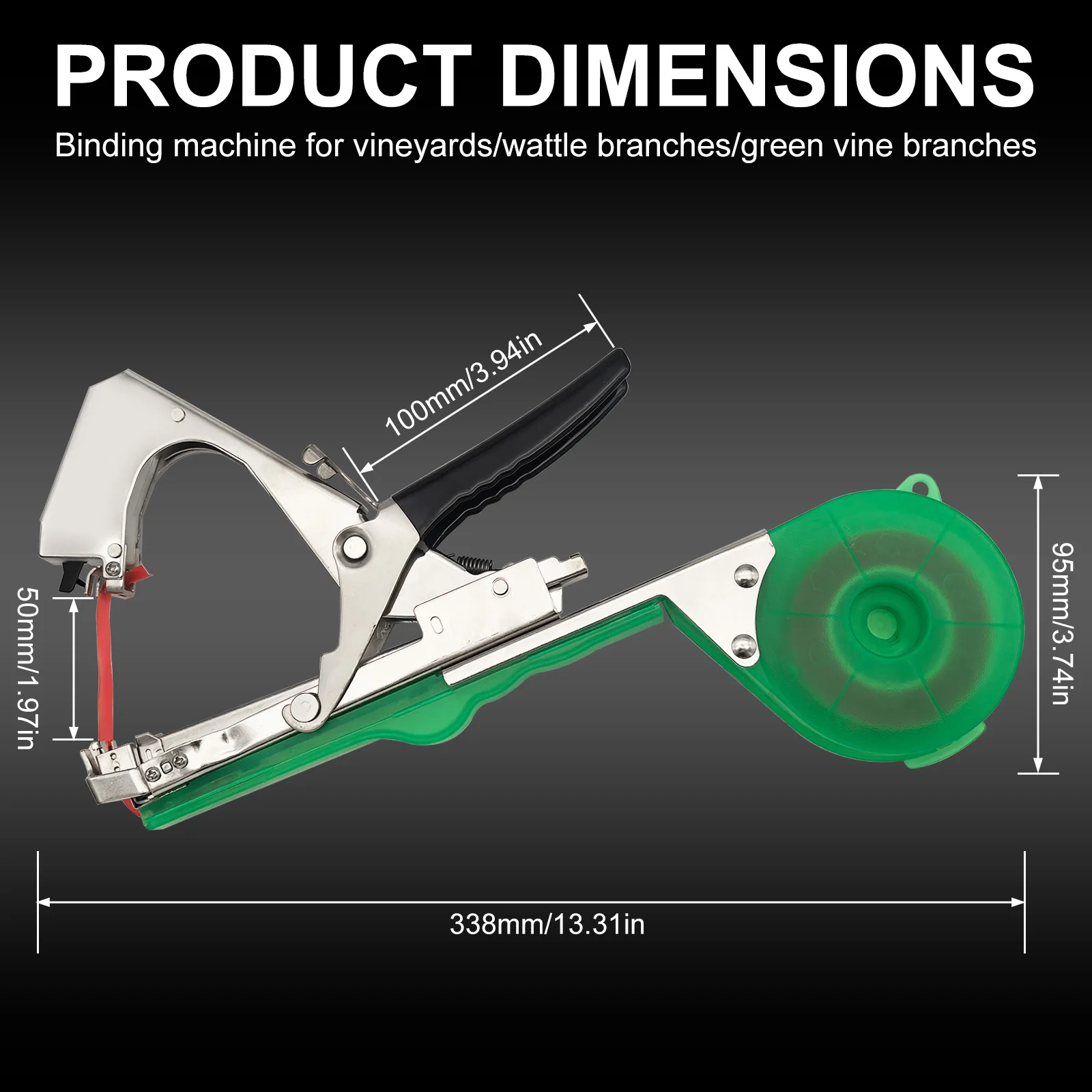 TSES Plant Tying Machine Long with 10Pcs Tape and Staples, Plant Tape Gun Tapener Tool Kit Gardeninggrafting Tape