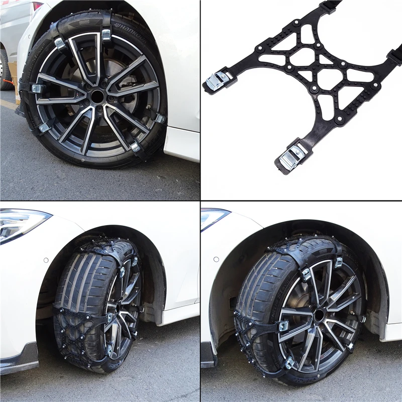 JIUWAN 3 Pcs Car Universal Ice Snow Mud Roadway TPU Tire Anti-skid Chains Double Snap Safety Thicken Wheel Chains For Most Auto