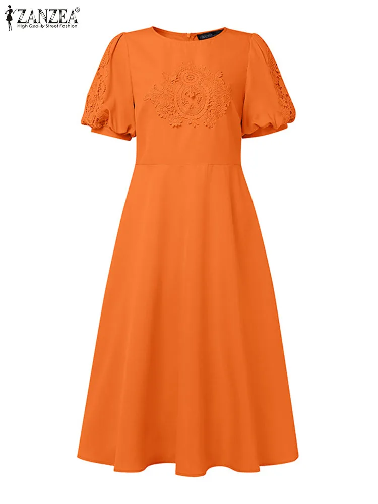 

ZANZEA Women Elegant Dress Summer Short Sleeve Sundress A-Line Office Work Printed Vestidos 2025 Casual Loose Robe Femme