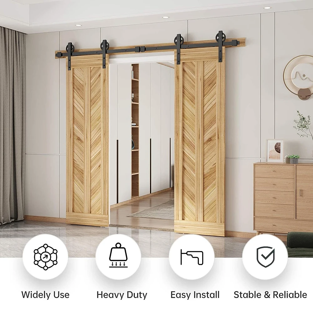 Imagem -05 - Jogo de Ferragem de Porta Deslizante Resistente do Celeiro com Grande-rolos 4-9.6ft Rolo de Aço Preto da Trilha Ajustado para a Porta Dobro Forma de j