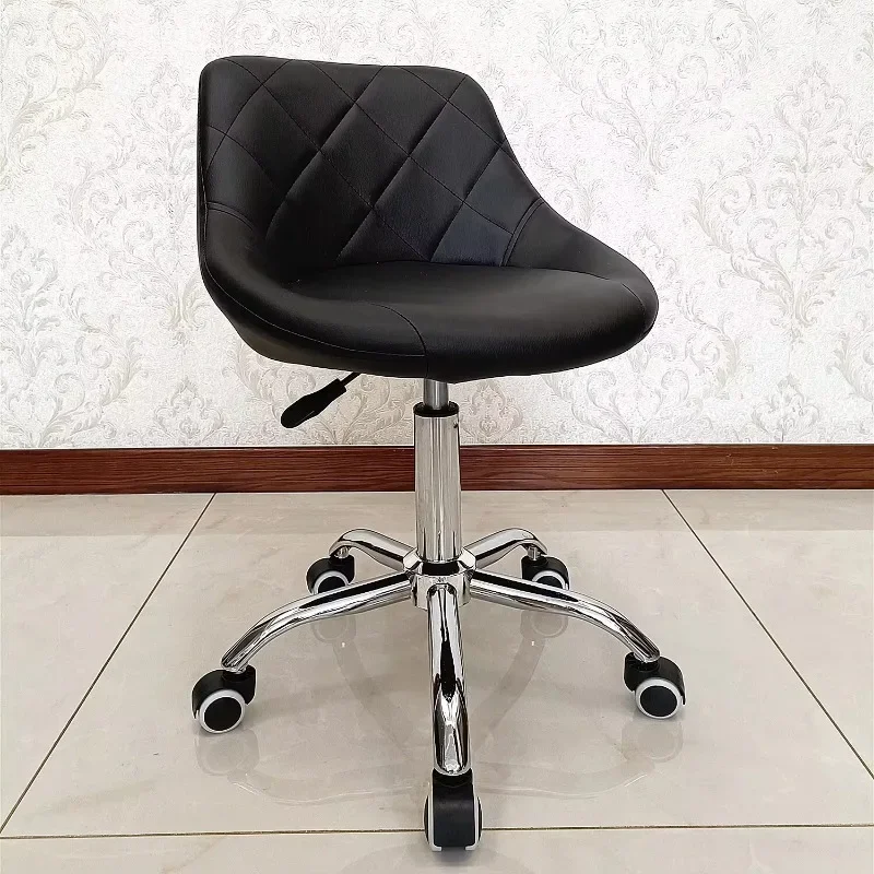 Mid Back PU Leather Height Adjustable Swivel Task Chair Modern Office Vanity Chair with Wheels Black