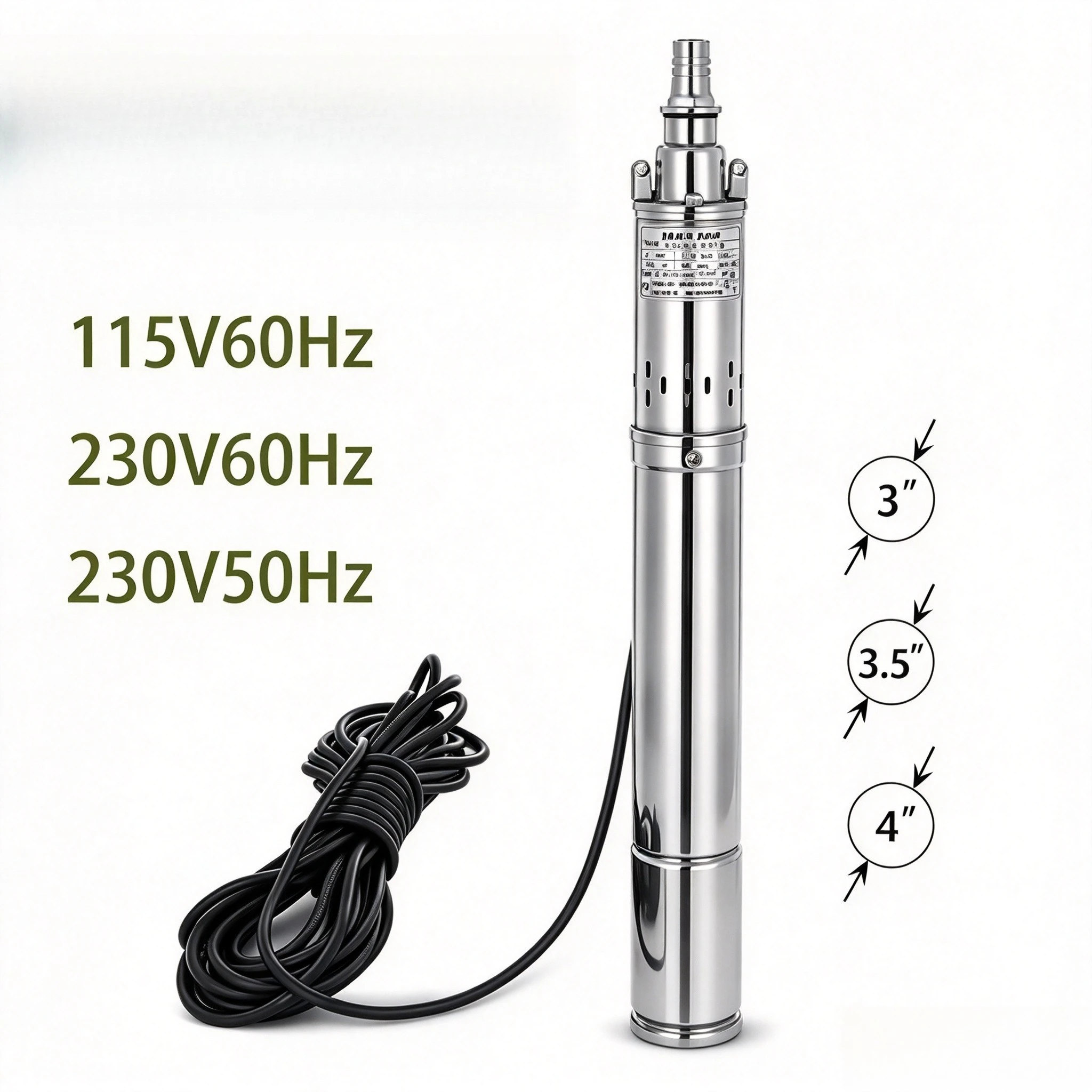 50mm 2-Inch Submersible Deep Well Pump - 304 Stainless Steel Body, 1000L/h