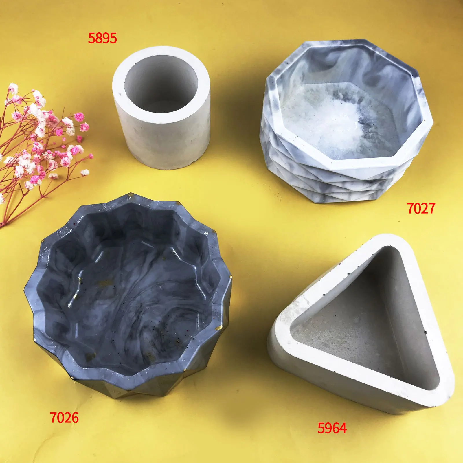 3D Flower Pot Silicone Mold DIY Diamond Pattern Flower Pot Mold Triangle Round Shaped Silicone Mould For Resin Making