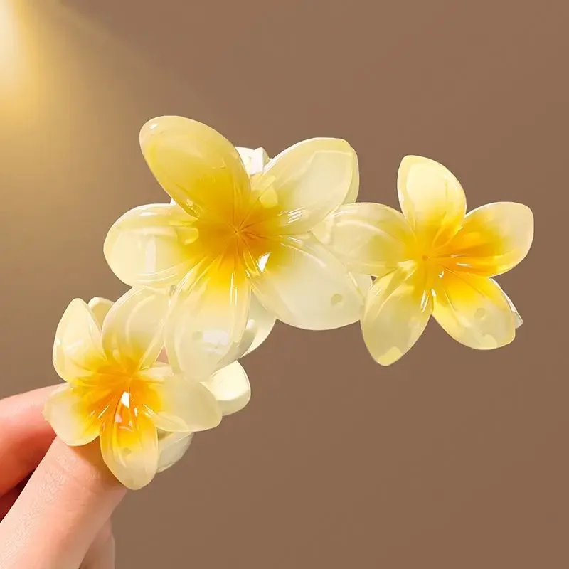 Hawaiian Flower Crab Hair Clips for Women Plumeria Barrettes Large Hair Claw for Thin/Thick Beach Hair Accessories for Girls 8cm