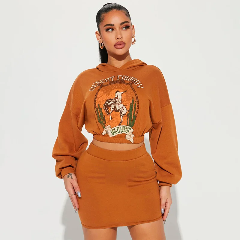 

Crop Hoodie Tops 2 Piece Skirts Sets Tracksuits 2023 Women Winter Sexy Y2K Streetwear Graphic Shirts Tops Two Piece Set Outfits