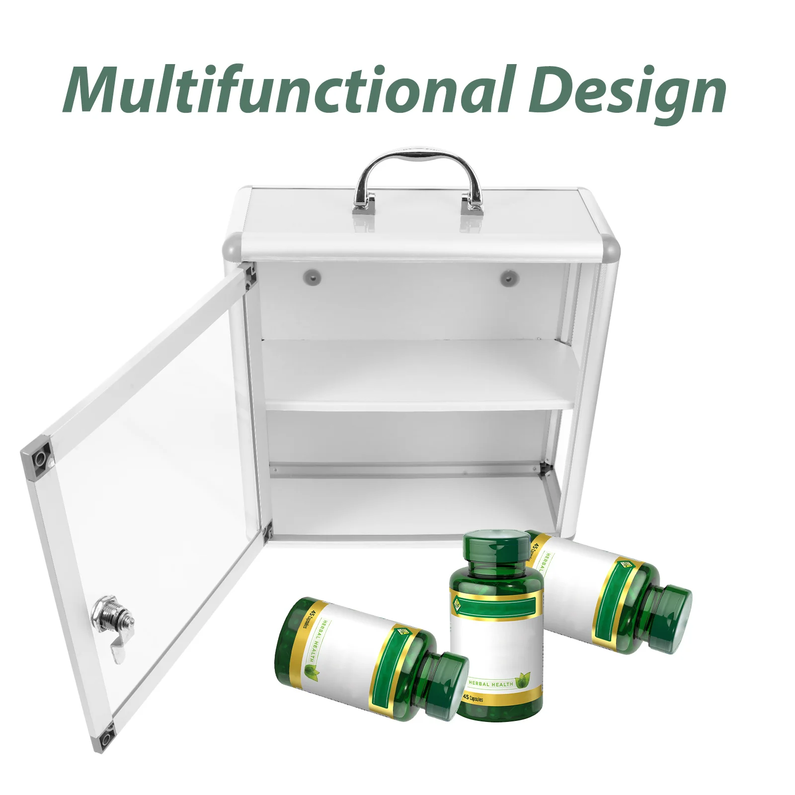 صندوق دواء مثبت على الحائط، حقيبة تخزين فضية، حاوية معلقة محمولة، معدات طبية للسفر والطوارئ كبيرة #2