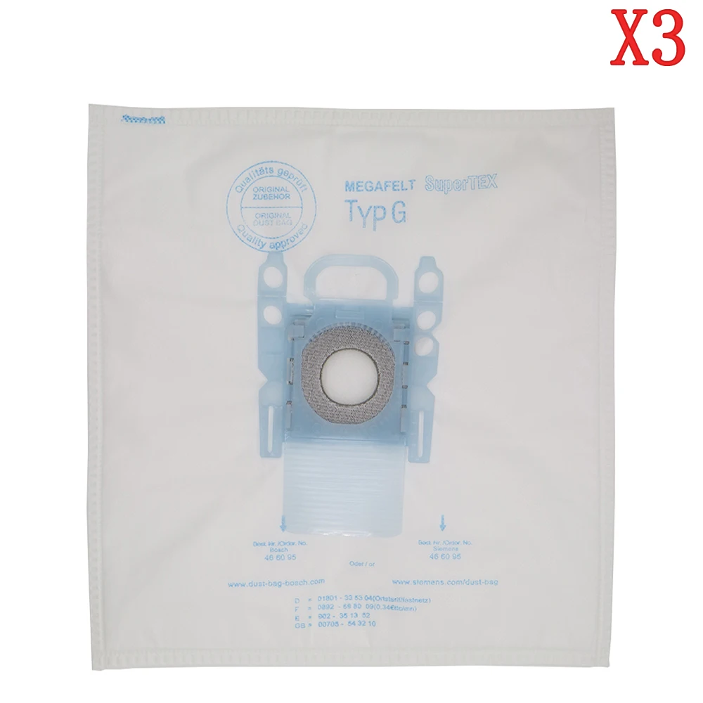 3 Pack Vacuum Cleaner Dust Bag Replacement  for Bosch Microfibre Type G GXXL GXL MegaAir SuperTex BBZ41FGXXL