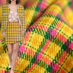 50x145cm Yellow/Pink/Green Plaid Yarn-Dyed Braided Tweed Fabric For Women Autumn Jacket Dress Suit Coat Handbag DIY Cloth Sewing