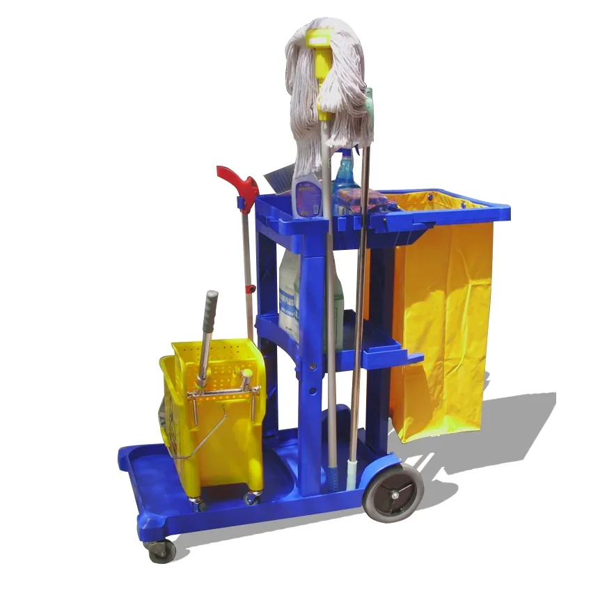 Multifunction plastic Janitor Cart hotel hospital cleaning cart housekeeping cleaning service trolley cart