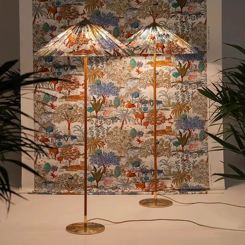 Medieval creative floor lamp limited to living room sofa decorative lamp hat art fabric lamp