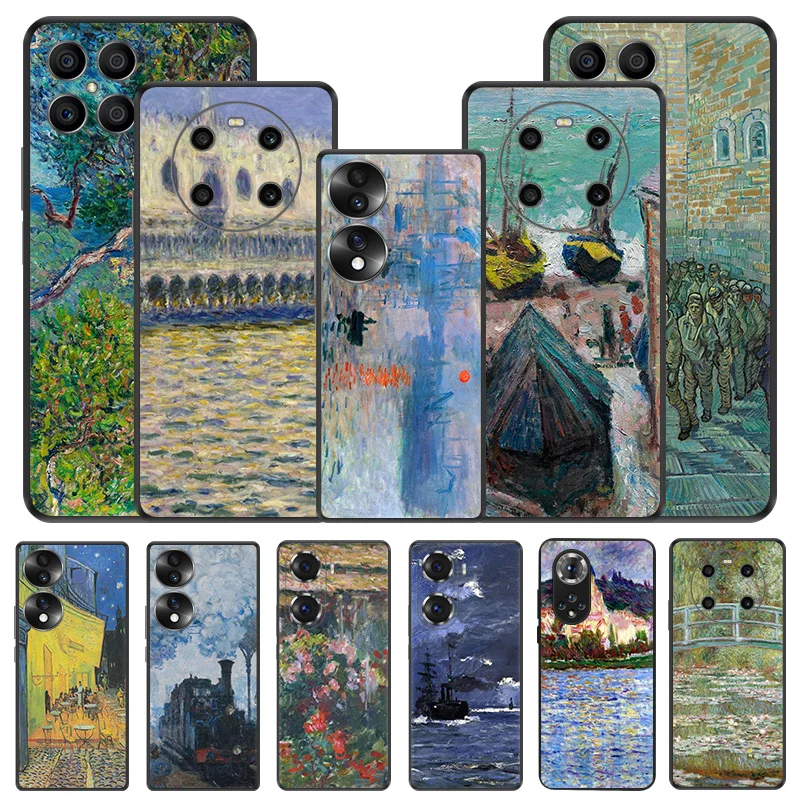 

Black Matte Phone Case For Honor X7 70 Lite 90 50 20 X6 X8 X8A X9A 8X Magic5 4 Pro Claude Monet Art Soft Cover